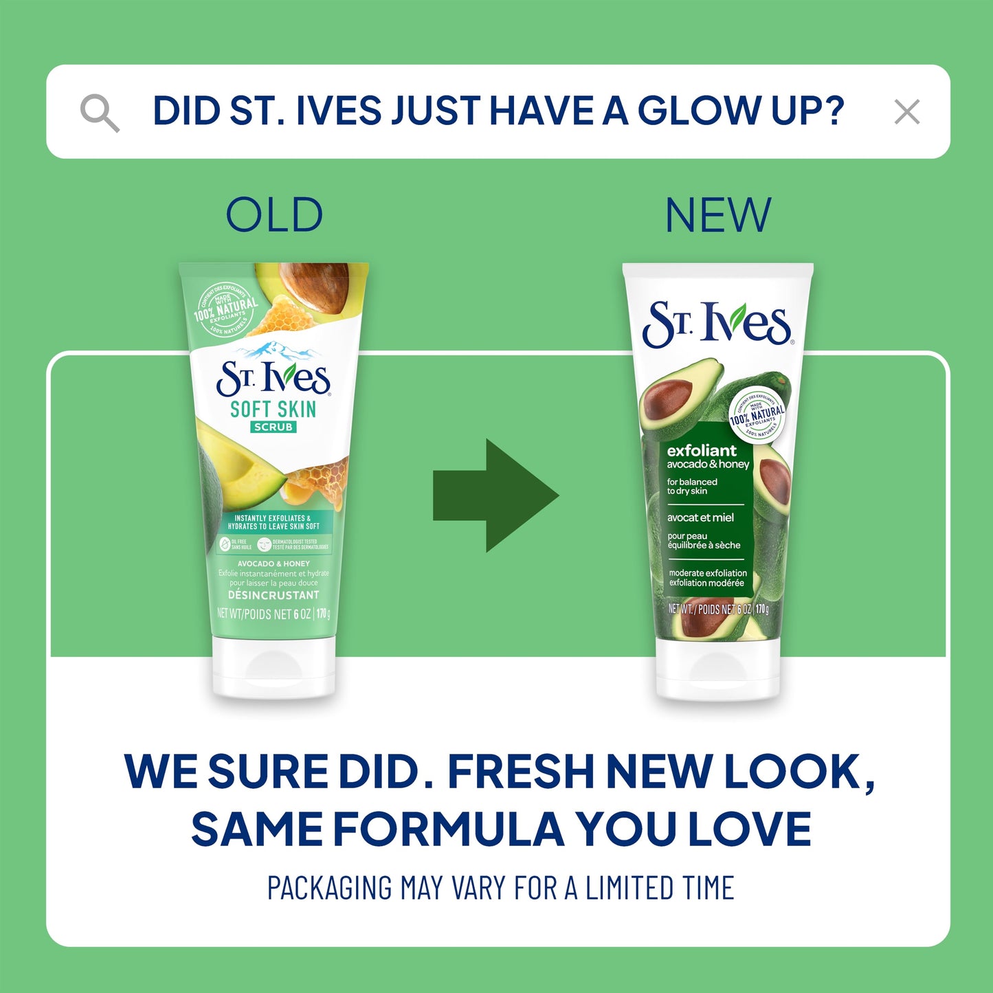 St. Ives Soft Skin Face Scrub, Avocado & Honey Moderate Exfoliator For Soft, Smooth Skin, Oil-free Facial Scrub Made with 100% Natural Exfoliants, 6 oz, 6 Pack