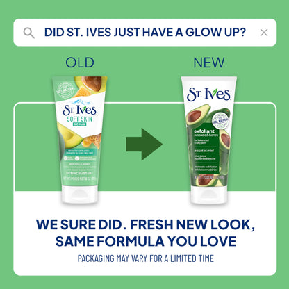 St. Ives Soft Skin Face Scrub, Avocado & Honey Moderate Exfoliator For Soft, Smooth Skin, Oil-free Facial Scrub Made with 100% Natural Exfoliants, 6 oz, 6 Pack