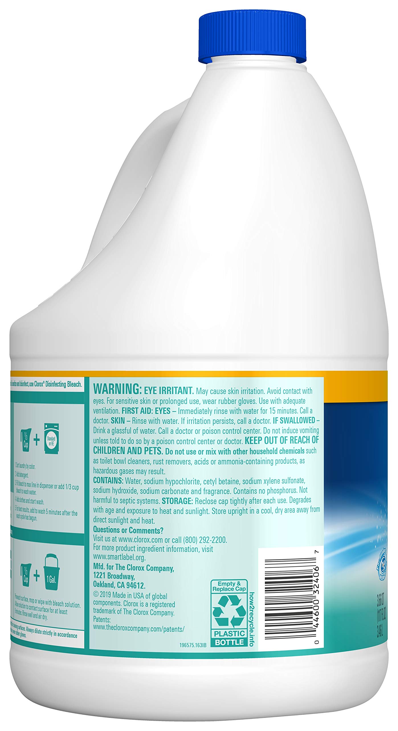 Clorox Bleach Liquid Splash-Less Clean Linen Concentrated, 117 Fl Oz
