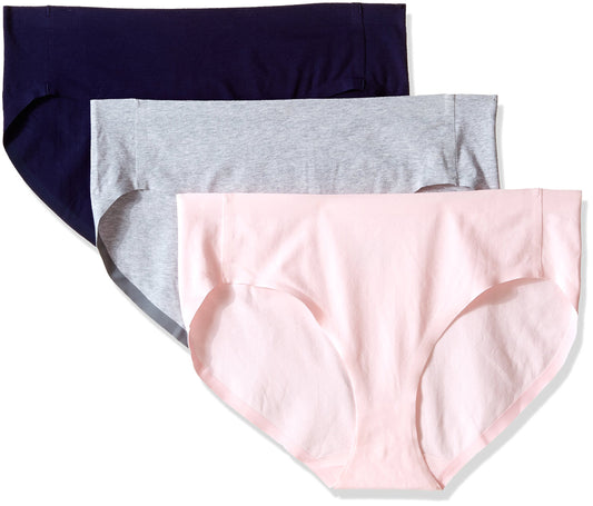 Hanes Ultimate Women's 3-Pack Smooth Tec Hi-Cut Panties, Sugar Flower Pink/Anchor Navy/Grey Heather/Divine Grey, 7