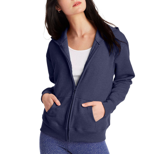 Hanes Women's EcoSmart Full-Zip Hoodie Sweatshirt, Navy Heather, Medium