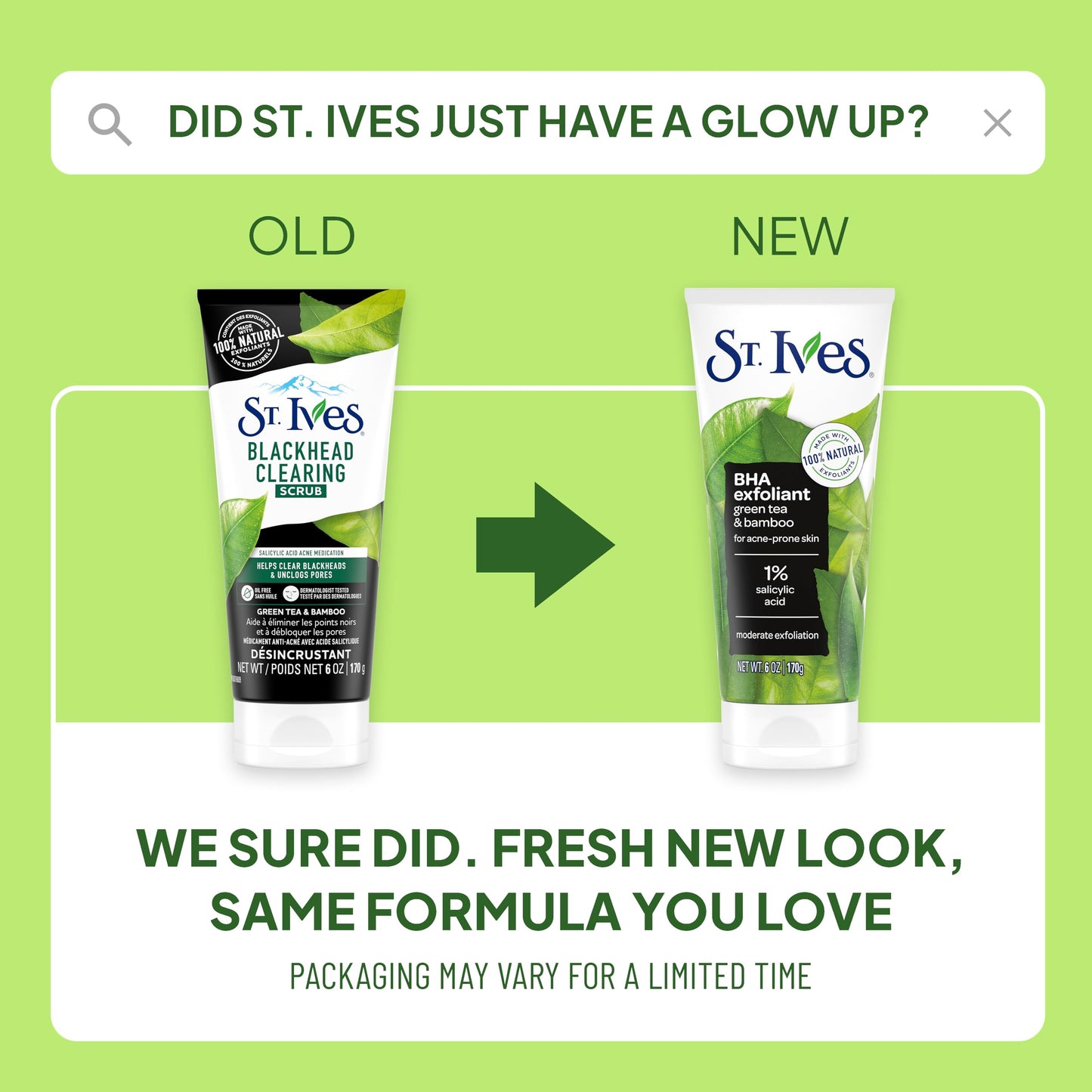 St. Ives Blackhead Clearing Face Scrub, Clears Blackheads & Unclogs Pores, Green Tea & Bamboo, Salicylic Acid Acne Treatment Facial Scrub, Moderate Exfoliator with Natural Exfoliants 6 oz, 6 Pack