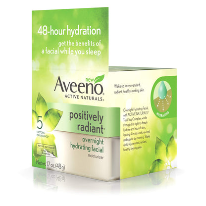 Aveeno Positively Radiant Overnight Facial Moistzr 1.7 Ounce (50ml) (2 Pack)