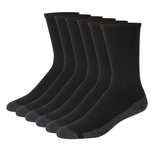 Hanes Mens Max Cushioned Socks, Moisture-wicking With Odor Control, 6-pack B&T ComfortTop White Crew, Black/Grey Foot Bottom - 6 Pack, 12-14 US