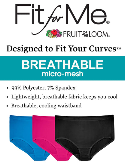 Fruit of the Loom womens Fit for Me Plus Size Underwear Briefs, Brief - Breathable Micro Mesh Assorted, 13 US