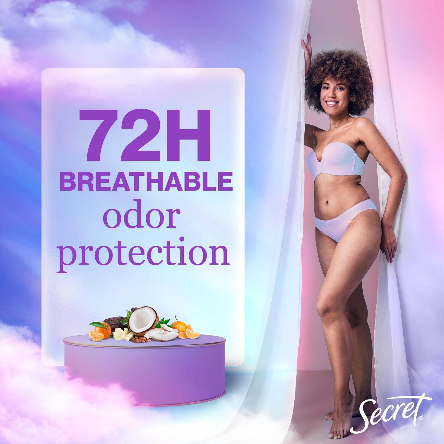 Secret Fresh Antiperspirant Deodorant for Women, 72hr Breathable Sweat & Odor Protection, Instant Freshness & Gentle, PH Balancing Minerals, Clear Gel, Cocoa Butter Scent, 2.6 oz