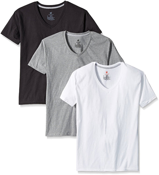 Hanes Men's ComfortBlend 6-Pack V-Neck T-Shirts (ComfortBlend: Black, White & Grey, Large)