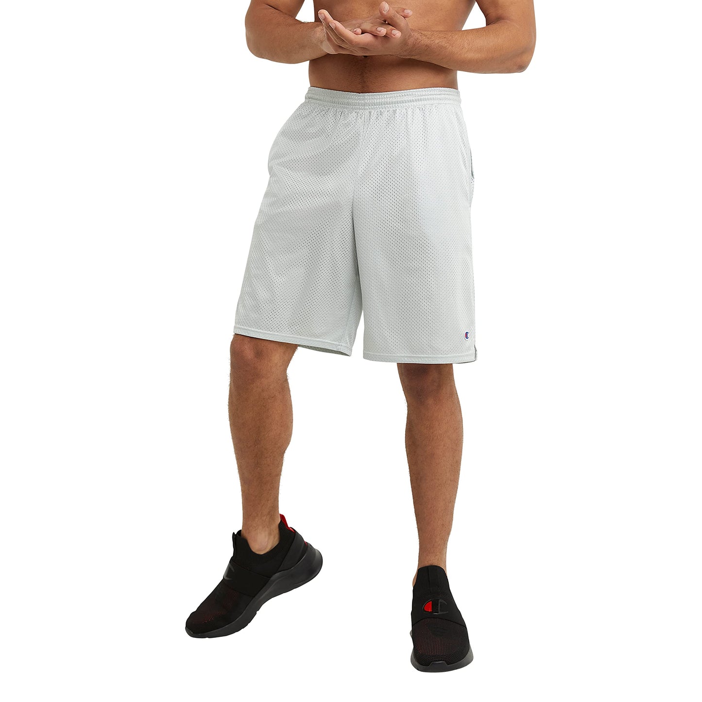 Champion Mesh Gym, Lightweight Athletic Shorts for Men (Reg. or Big, Black C Patch Logo, Large Tall