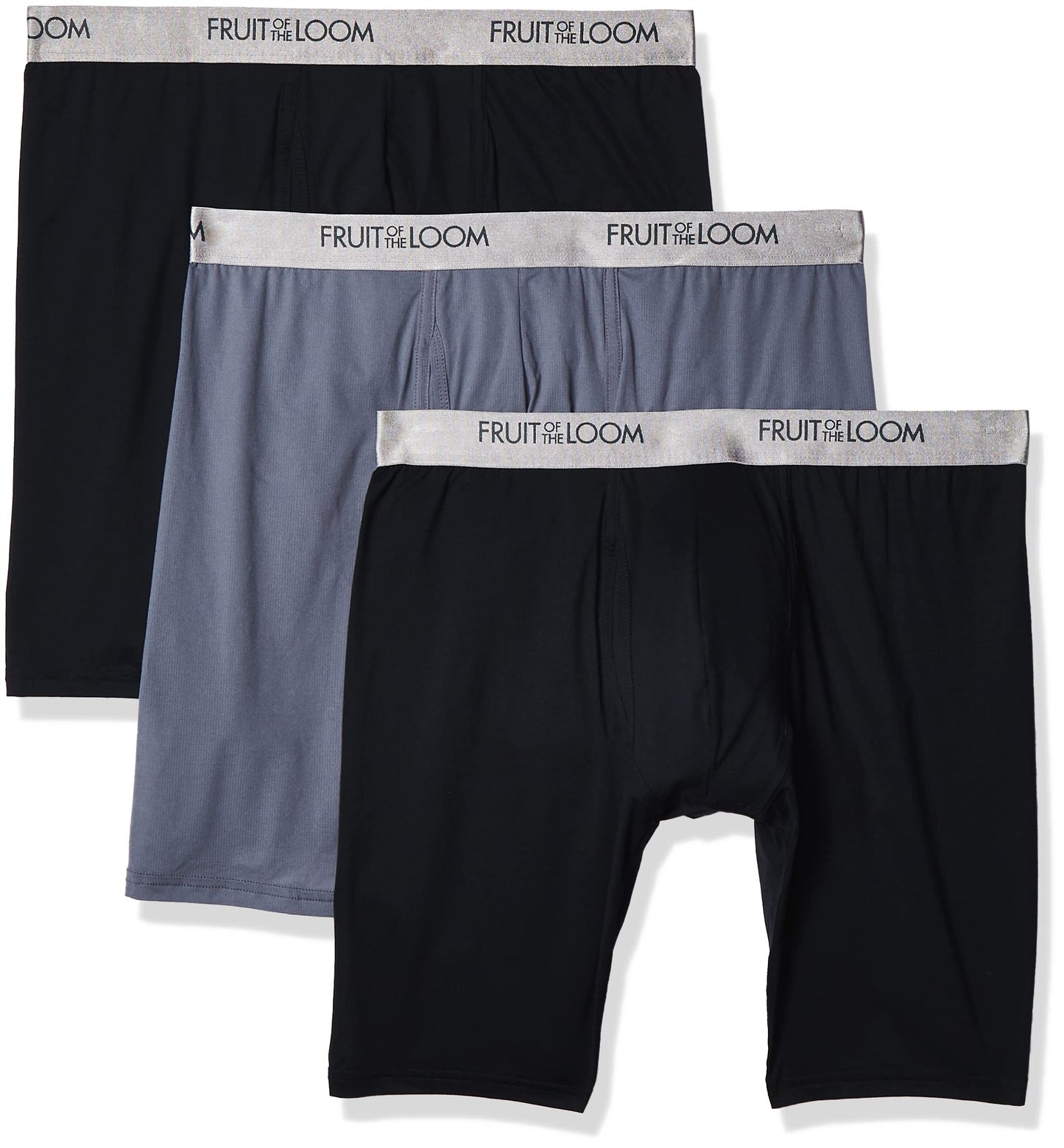Fruit of the Loom Men's 3-Pack Everlight Boxer Briefs, Black/Gray, Small