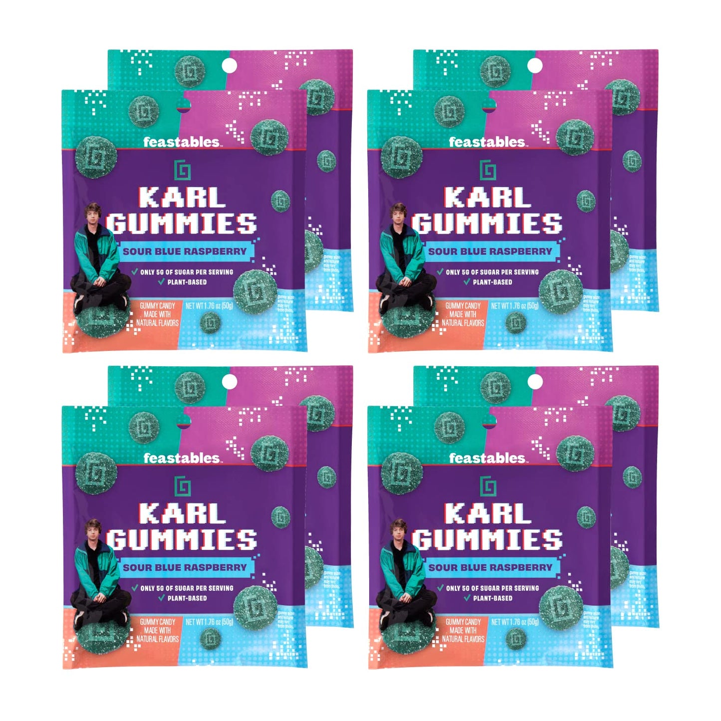 Feastables MrBeast Karl Gummy Sour Candy - Green Apple - 1.76 oz Bag (Pack of 8)