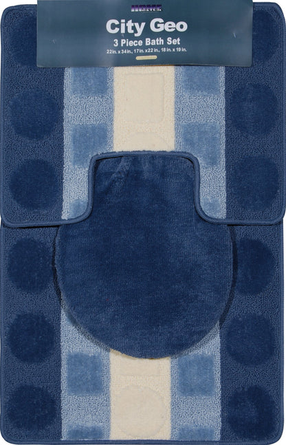 Home Dynamix City Geo Bath Rug Set: CIT3S-547 Brown-Teal 3 Piece Set: 3 Piece Bath Rug Set