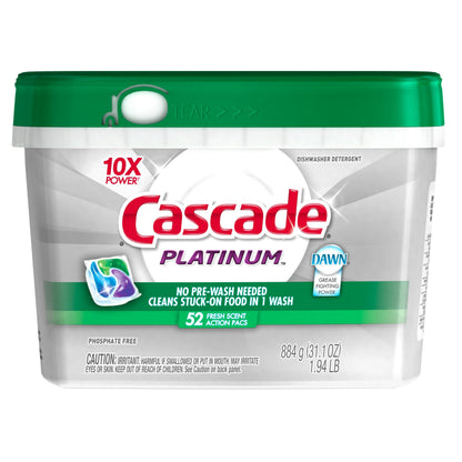 Cascade Platinum ActionPacs Dishwasher Detergent Fresh Scent 52 Count