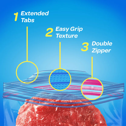 Ziploc Freezer Bags with New Grip 'n Seal Technology, Quart, 38 Count, Pack of 3 (114 Total Bags)