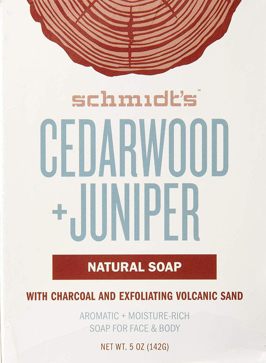 6 Pk. Schmidt's Cedarwood & Juniper Naturaul Soap with Charcoal and Exfoliating Volcanic Sand 5 Oz (30 Oz Total)