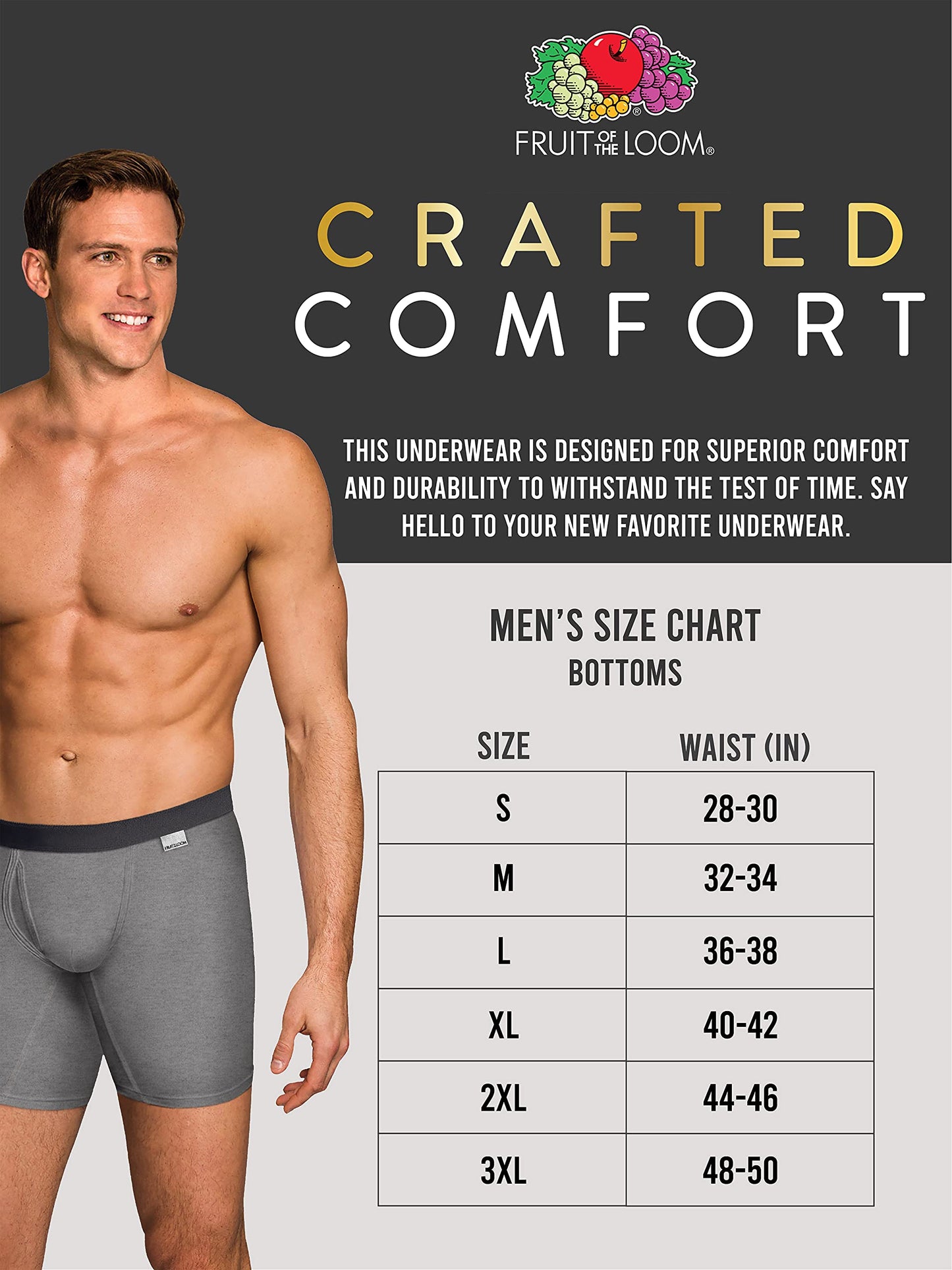 Fruit of the Loom Men's Crafted Comfort Stretch Boxer Briefs, Regular Leg-Covered Waistband-Assorted, X-Large