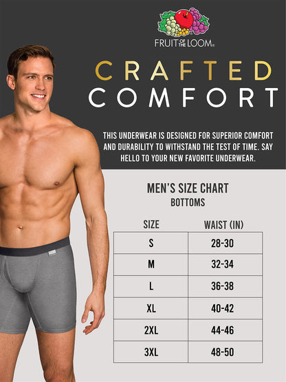 Fruit of the Loom Men's Crafted Comfort Stretch Boxer Briefs, Regular Leg-Covered Waistband-Assorted, X-Large