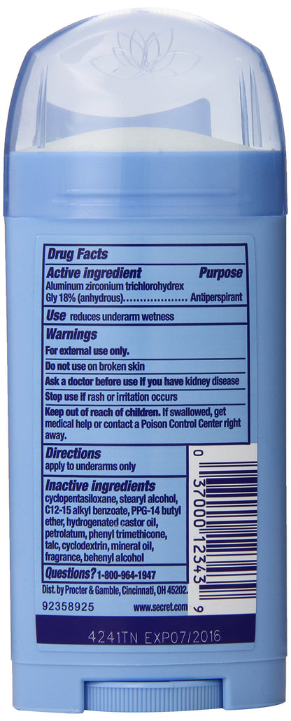 Secret Antiperspirant and Deodorant for Women, pH Balanced Invisible Solid, Powder Fresh Scent, 2.6 Oz Pack of 4