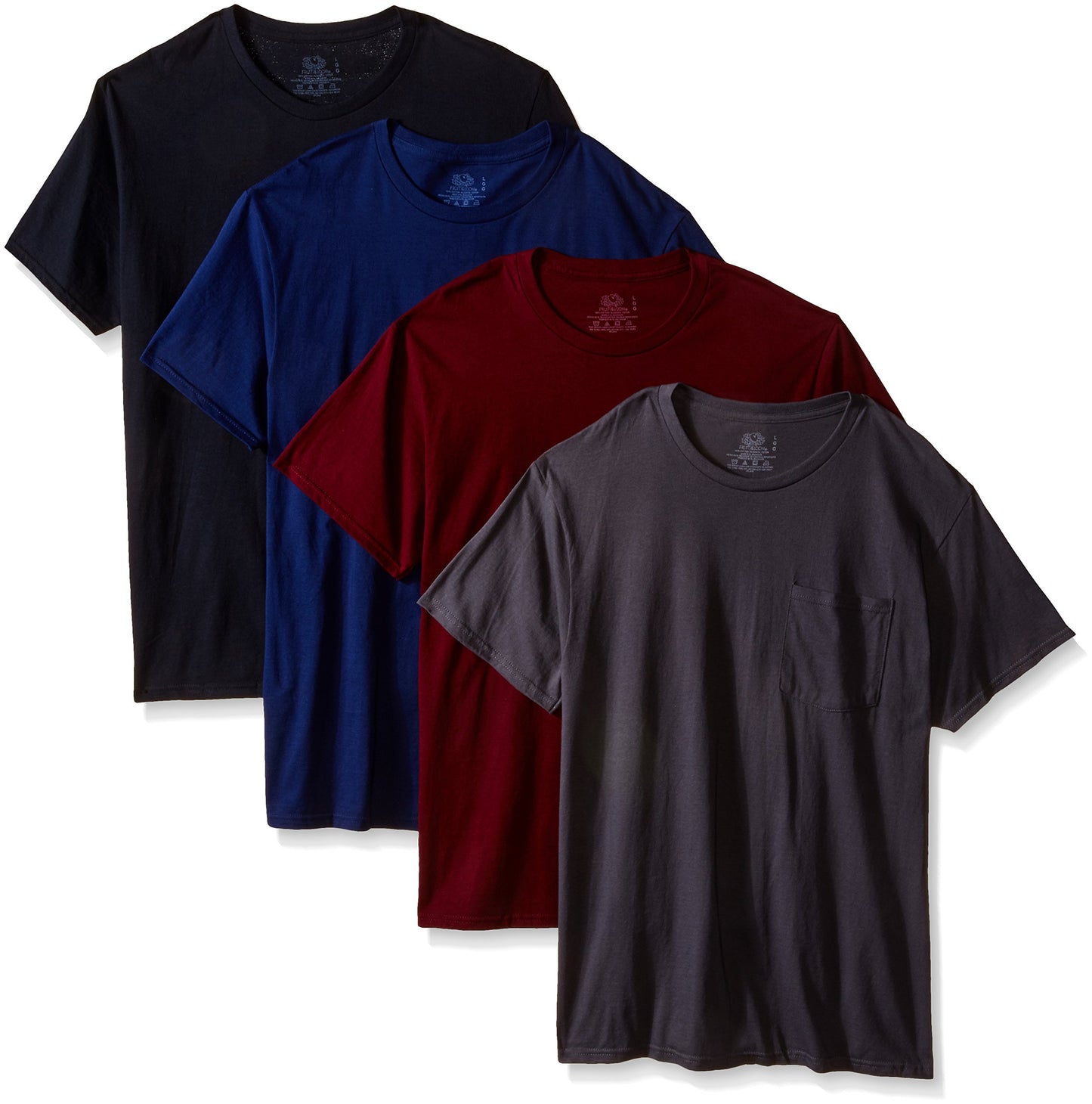 Fruit of the Loom Mens 4Pack Assorted Pocket Crewneck T-Shirts Undershirts L