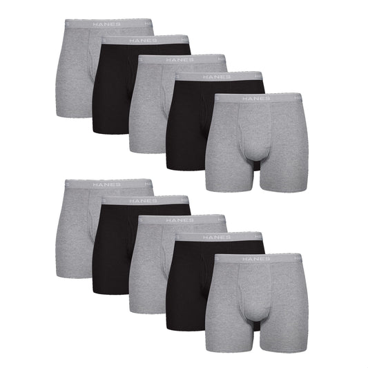 Hanes Men's Cool Dri Tagless Boxer Briefs With Comfort Flex Waistband, Multipack, 10 Pack - Marled Black/Gray Assorted , Small