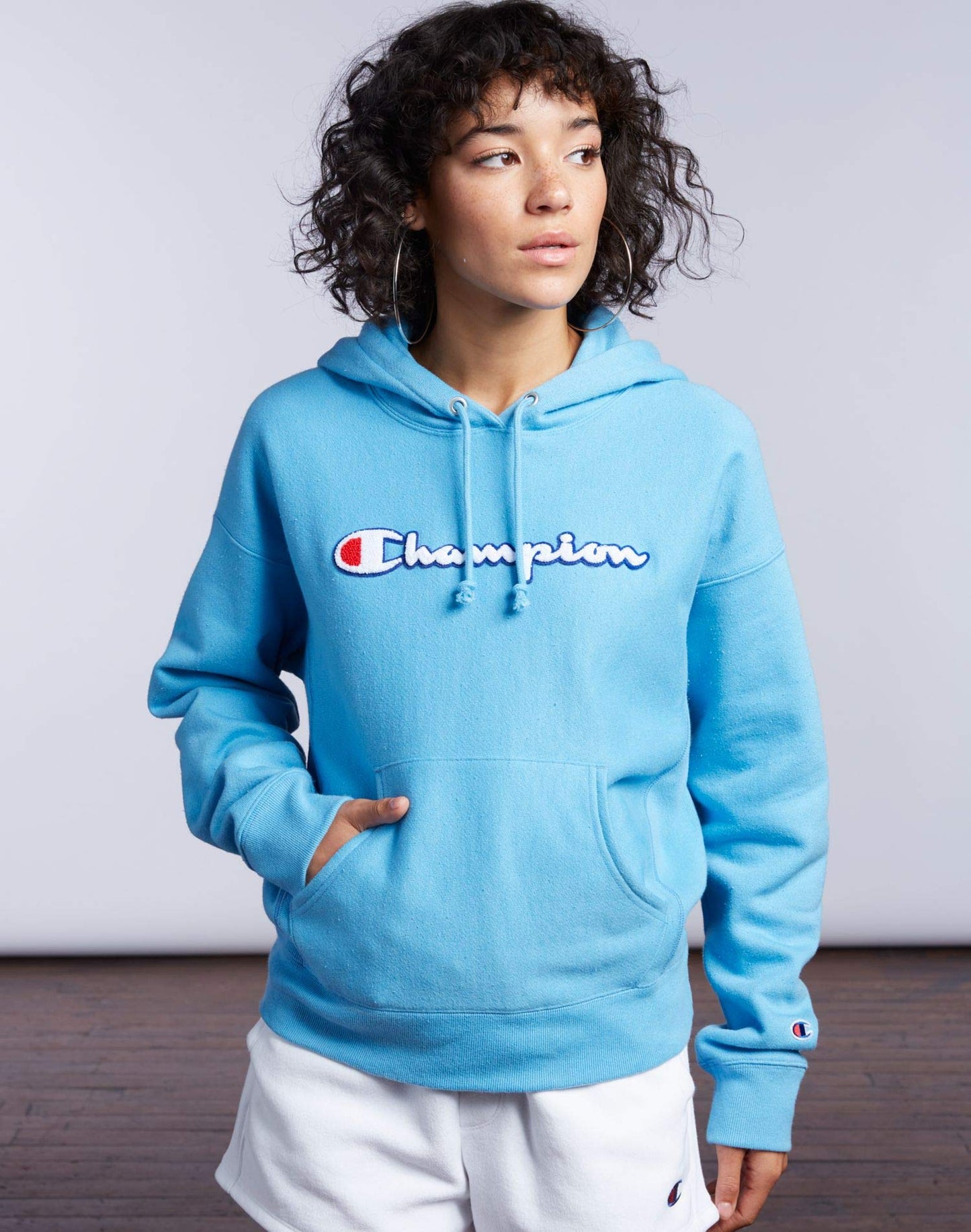 Champion Life Womens Reverse Weave Pullover Hoodie, S, Script White