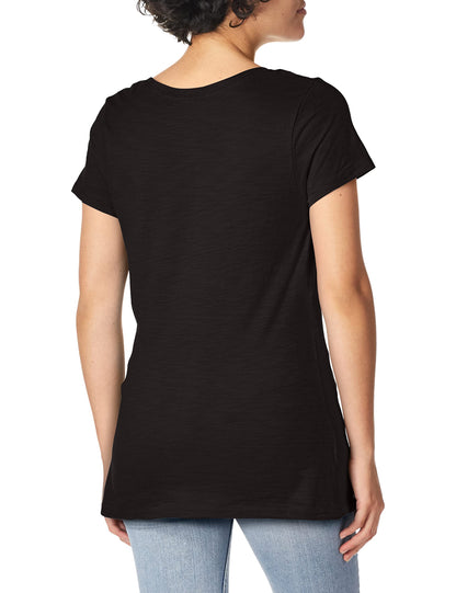Hanes Women's Shirts, Slub Cotton Shirred V-Neck Tee, Cotton T-Shirts for Women, Women’s Tee Shirts