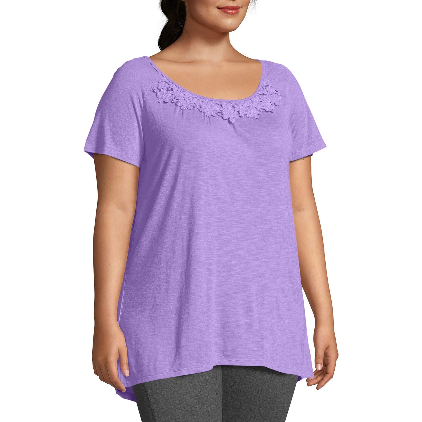Just My Size Women's Plus-SizeSlub Jersey Tunic with Crochet Collar