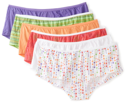 Fruit of the Loom Women's Boyshort Panties, Assorted, 9(Pack of 6)
