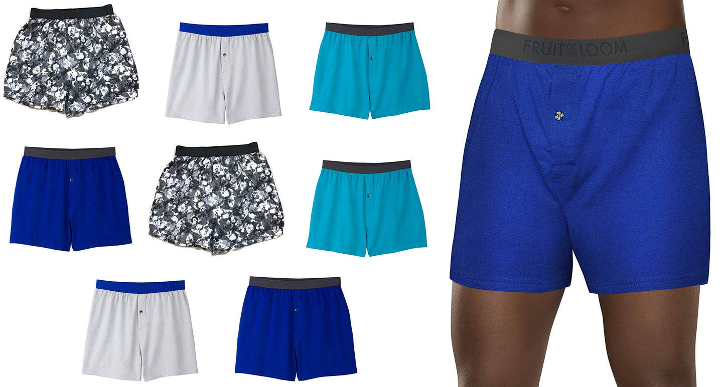 Fruit of the Loom Men's Knit Boxers 8-Pack Breathable Cooling Cotton Micro-Mesh Soft Flex Waistband RANDOM COLORS Assorted
