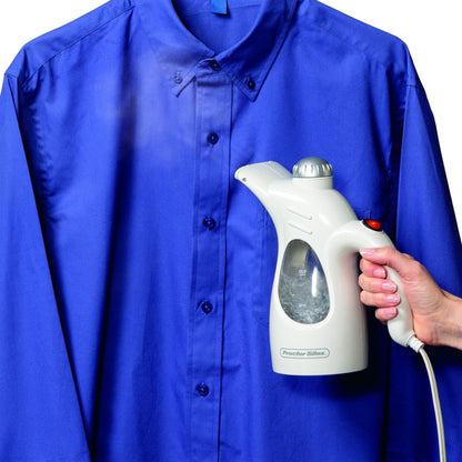 Proctor Silex Handheld Garment Steamer for Clothes, Fabric and Drapes, Continuous Steam, Portable Wrinkle-Remover for Home and Travel, Vacation Essentials, 120/240 Volt, 800W, White (11579PS)
