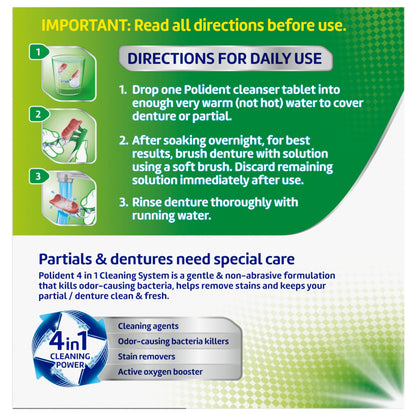 Polident Overnight Whitening Denture Cleanser Tablets - 40 Count