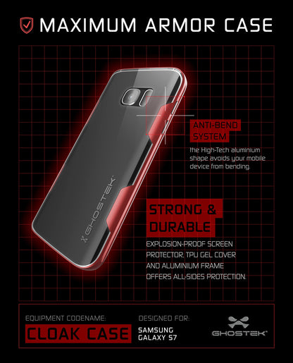 Galaxy S7 Case, Ghostek Cloak Series for Samsung Galaxy S7 Slim Protective Armor Case Cover | Explosion-Proof Screen Protector | Aluminum Frame | TPU Shell Exchange (Red)