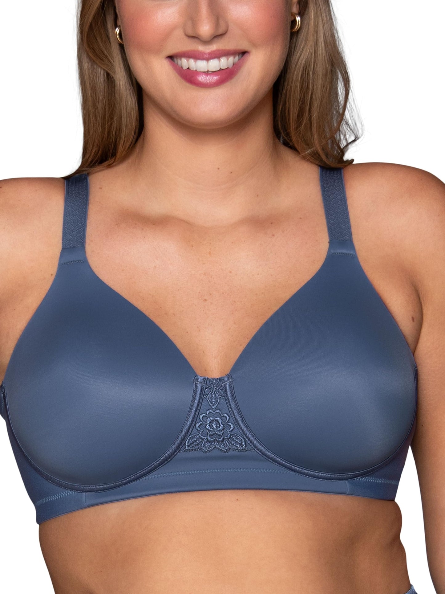 Vanity Fair Women's Full Figure Beauty Back Smoothing Bra, 4 Way Stretch Fabric, Lightly Lined Cups up to H, Wirefree-Blue Harbor, 46D