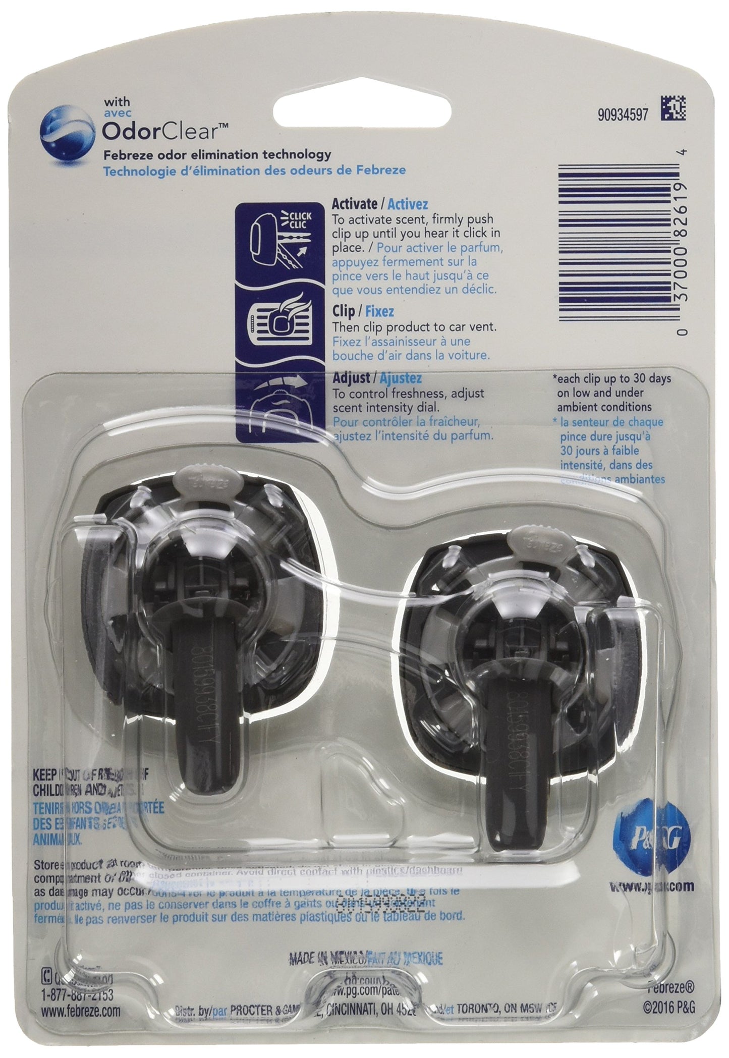 Febreze Car Air Fresheners, New Car Scent, Odor Eliminator for Strong Odors Car Vent Clips (2 Count)