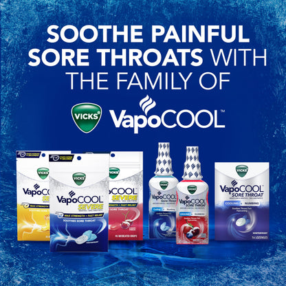 Vicks VapoCool Severe Medicated Sore Throat Drops, Max Strength Menthol, Soothes Sore Throat Pain, Winterfrost Flavor, 45ct