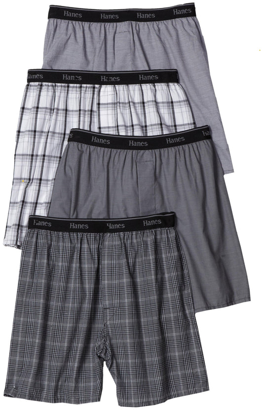 Hanes Ultimate Men's 4-Pack Classic Comfort Flex Waistband Woven Boxers Underwear, Assorted, Large