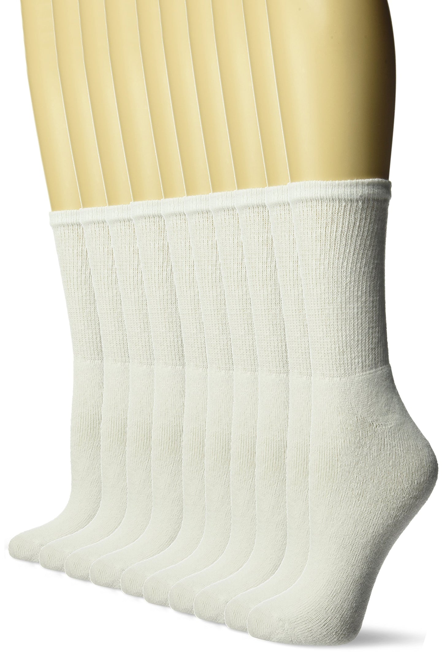 Fruit of the Loom Women's 10 Pack Cushioned Crew Socks, Whites, Shoe Size: 4-10