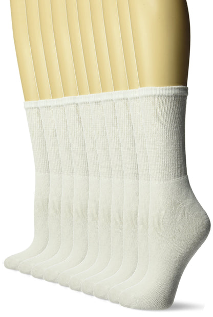 Fruit of the Loom Women's 10 Pack Cushioned Crew Socks, Whites, Shoe Size: 4-10