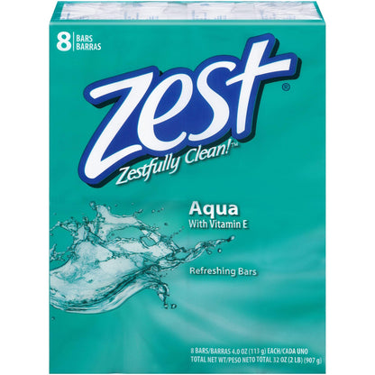 Zest 8-Bar Bath Size Soap, Aqua, 4 Ounce per bar, 8 bars, 32 Ounce