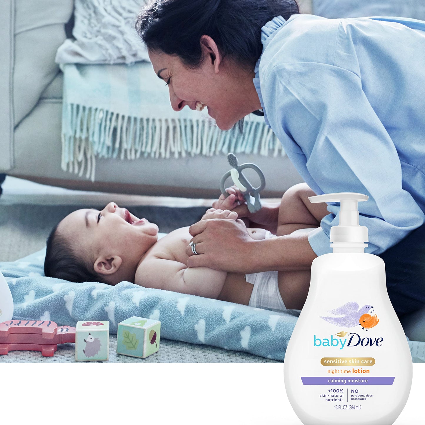 Dove Sensitive Skin Care Baby Lotion For a Soothing Scented Lotion Calming Moisture Hypoallergenic and Dermatologist-Tested, 13 Fl Oz