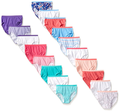 Hanes Girls' 18-Pack Brief Bundle, Assorted, 14