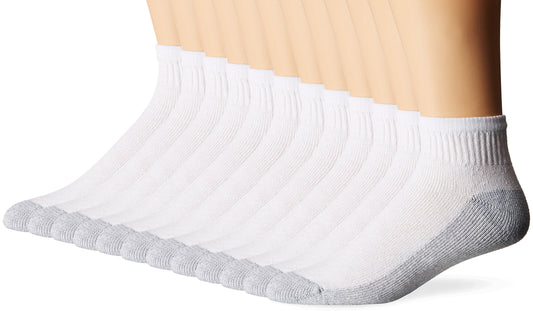 Fruit of the Loom Men's Cushioned Ankle Socks, 6 Pair, White, Shoe Size 6-12/Sock Size 10-13