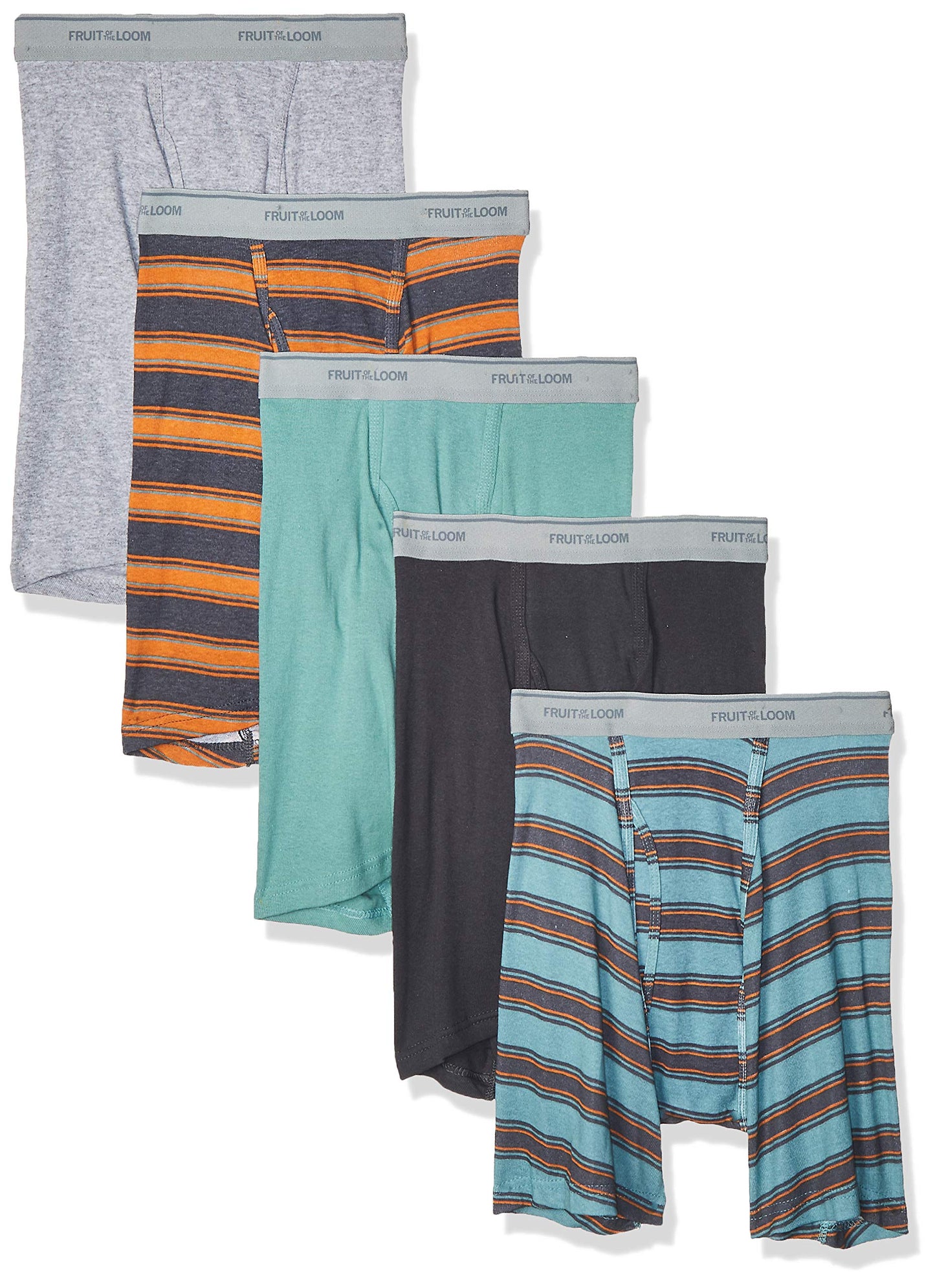 Fruit of the Loom Men's No Ride Up Boxer Brief, Stripe/Solid - Traditional Fly, Large