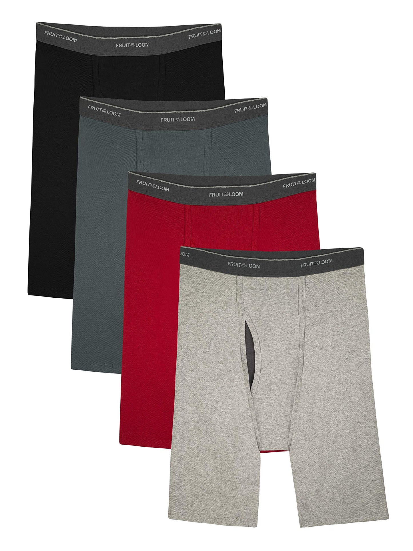 Fruit of the Loom Men's No Ride Up Boxer Brief, Stripe/Solid - Traditional Fly, Large