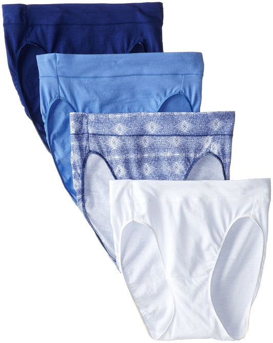 Hanes Women's 4 Pack Comfort Blend Hi-Cut Panty, Assorted, 9