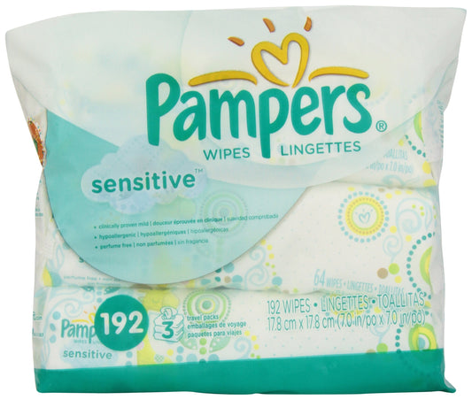 Pampers Sensitive Wipes Travel Pack 64 Count (Pack of 3) 192 Total Wipes