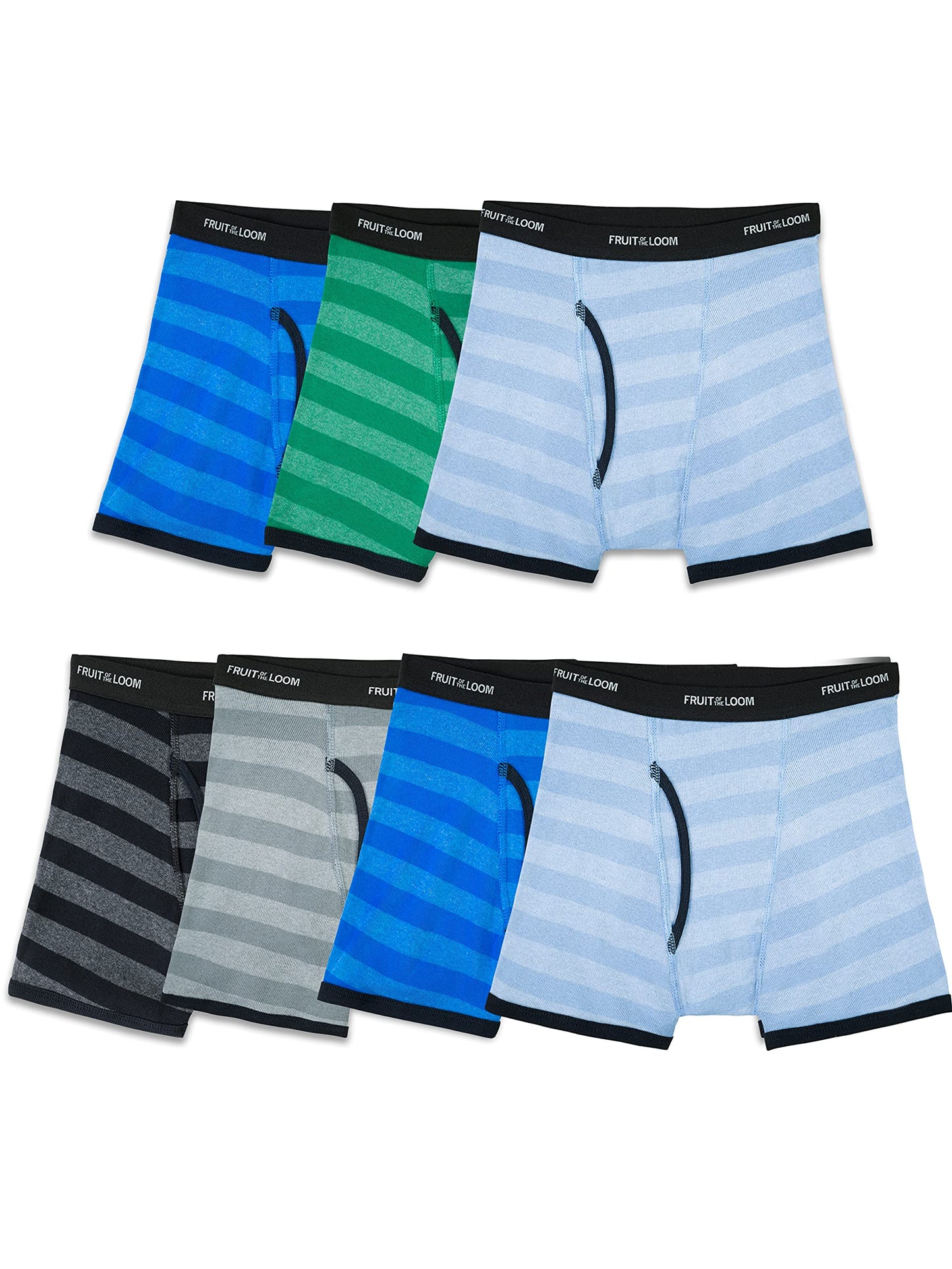 Fruit of the Loom boys Tag Free Cotton Boxer Briefs, Boy - 168 Pack Traditional Fly Stripes, Medium US