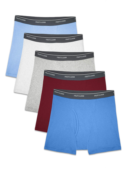 Fruit of the Loom boys (Assorted Colors) Boxer Briefs, Traditional Fly - 5 Pack Solids, Large US