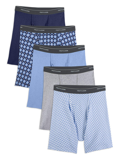 Fruit of the Loom Men's No Ride Up Boxer Brief, Stripe/Solid - Traditional Fly, Large