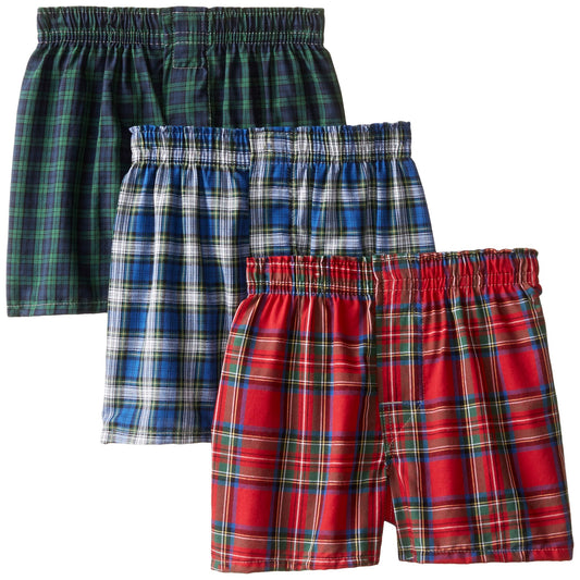 Hanes Big Boys' Woven Boxer, Assorted, Tartan Plaid, Small(Pack of 3)