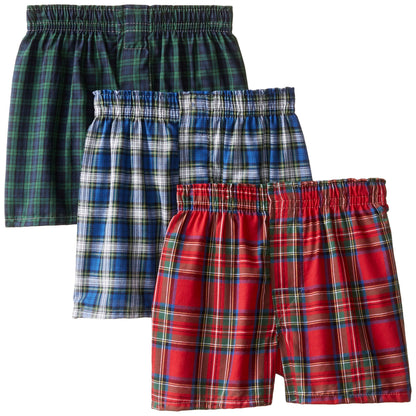 Hanes Big Boys' Woven Boxer, Assorted, Tartan Plaid, Small(Pack of 3)